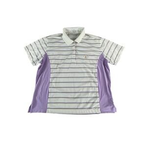 Monterey Club Polo Shirt Mens XL White Purple Striped Golf Palm Strikers CC Logo